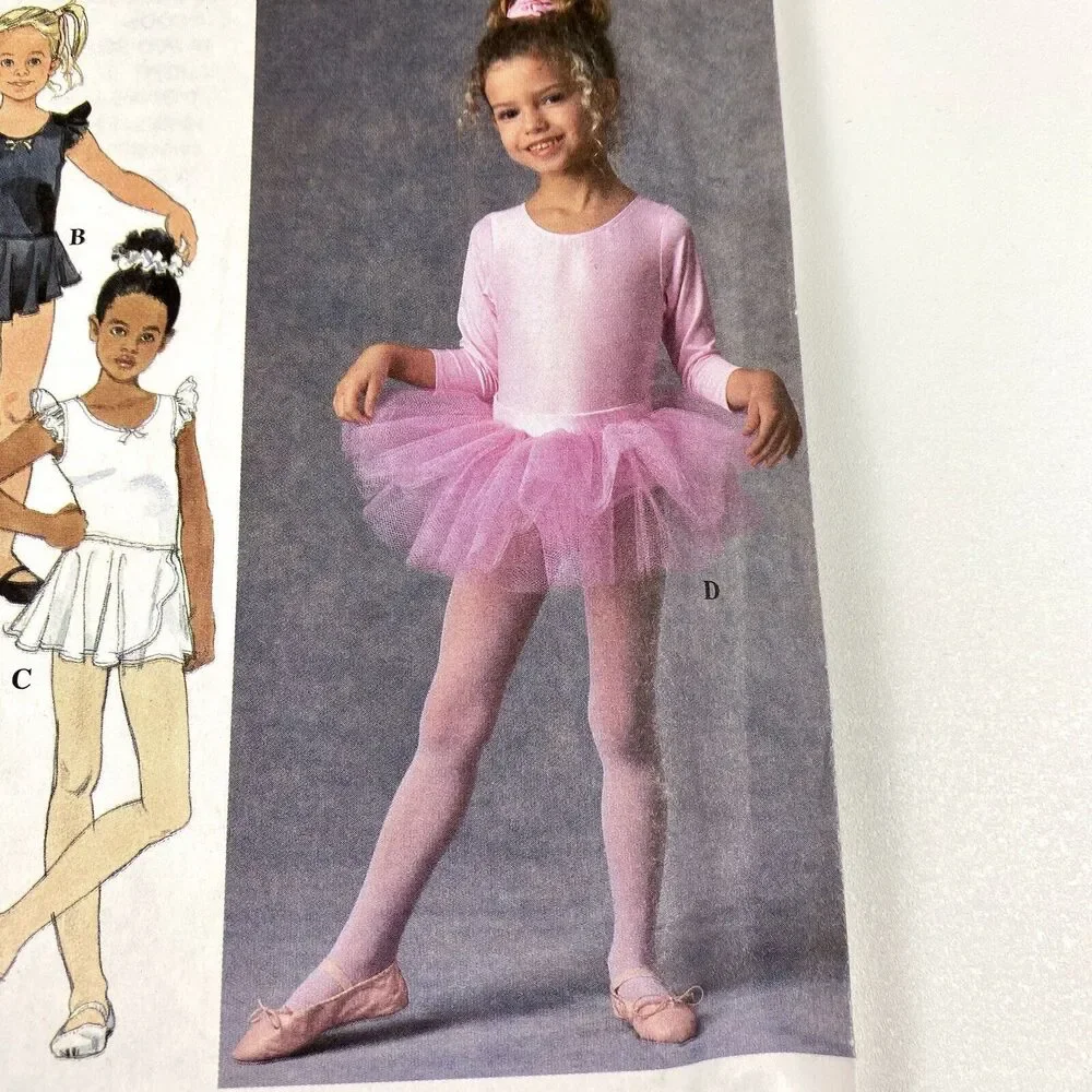 Simplicity Sewing Pattern 7351 Girls Leotard Tutu Circle Skirt Hair Tie Size 3-6